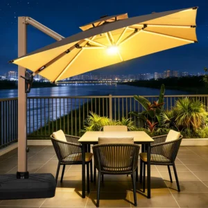 Factory Custom Durable Aluminum Frame LED Light Patio Umbrellas Waterproof Large Cantilever Umbrella for Backyard Courtyard