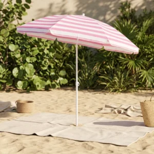 Factory Custom Logo 160cm Yellow Striped Polyester Canopy Metal Beach Umbrella for Sand Outdoor Event