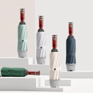Factory Custom Mechanical Transparent Handle Three-Fold Fully Automatic Reverse Windproof Umbrella