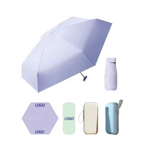 Factory Custom OEM ODM Anti-UV Waterproof Travel Mini Umbrella, Compact Lightweight Manual Folding, With Case