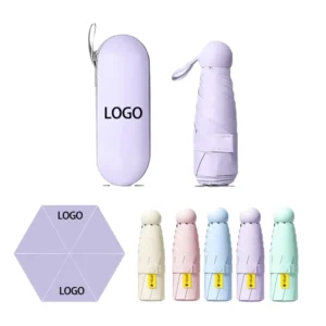 Factory Custom OEM ODM Promotional Gift Manual 5 Folding Umbrella Sunscreen UV Protection Women Mini Pocket Umbrella with Box