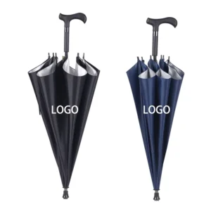 Factory Custom Outdoor Windproof Elderly Walking Stick Straight Umbrella Big Size Black Plastic Handle Golf Umbrella