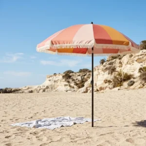 Factory Customized 200cm Vintage Boho Folding Fringed Polyester Parasol With Tassels for Sand