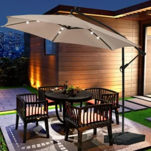 Factory Customized Color Shining LED Round Banana Umbrellas Outdoor Furniture Waterproof Windproof Sun Shade Umbrella