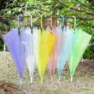 Factory Customized Logo Clear Colorful PVC Rain Umbrella for Women
