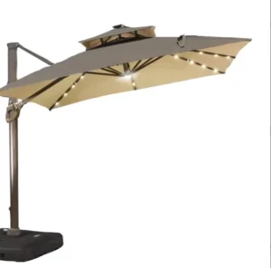 Factory Customized Luxury Square Offset Umbrella Base LED Light 3m 360 Rotation Cantilever Outdoor Furniture Garden Hotel Gym