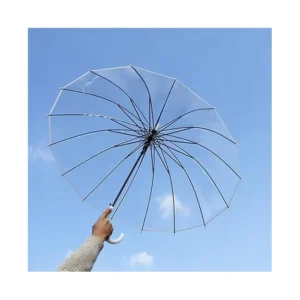 Factory Customized Outdoors Bend Handle Gift Windproof Manual Straight Transparent Travel Umbrella