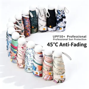 Factory Cute Mini Floral Sun Umbrella 5 Fold 6 Ribs Automatic Open Close UPF50+ Black Glue Coating UV Protection Sun
