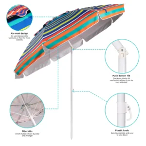 Factory Direct Color-Striped Ventilated Foldable Beach Patio Umbrella