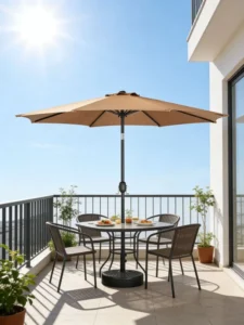 Factory Direct European Style Iron Outdoor Parasol with Tilt-Adjustable Center Pole and Swivel Function