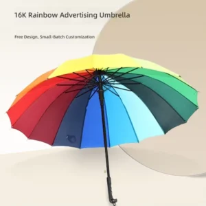 Factory Direct Fast Shipment 16-Bone Rainbow Automatic Strong Windproof Golf Umbrella for Promotional Advertising Campaigns