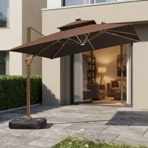 Factory Direct Hotel Outdoor Cantilever Parasol Waterproof Patio Sun Shade Umbrella with LED Light