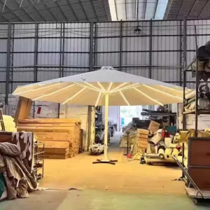Factory Direct Large Waterproof Aluminum Outdoor Furniture Umbrella with Lights and Remote for Villa Hotel Restaurant Park