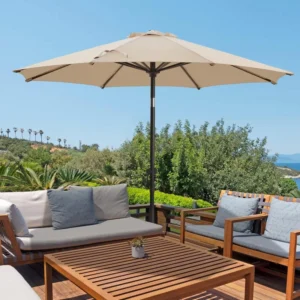 Factory Direct Lightweight Foldable Waterproof Outdoor Dining Furniture Sunshade Beige Garden Patio Umbrellas