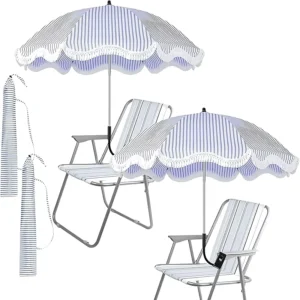 Factory Direct Outdoor UV-Resistant Striped Beach Umbrella with Tassels