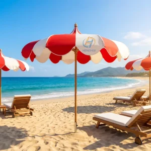 Factory Direct Retro Style Red and White Striped Sunshade Pagoda Umbrella for Beach&Garden