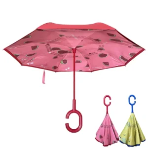 Factory Direct Upside-Down Reverse Children’s Umbrella Double-Layer C-Shaped Handle Custom Printing Umbrella for Kids