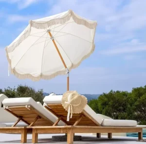 Factory Direct White Tassel Beach Umbrella Outdoor Garden Sun Shade with Logo Printing