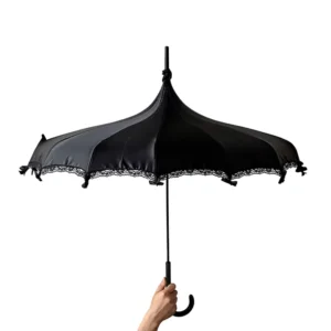 Factory Directly Black Fashion Pagoda Umbrella Long J Handle with Custom Design Wedding Manual 16 Ribs