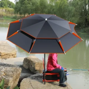 Factory Double-Layer Black-Coated Floral-Cut Stainless Steel Center Pole Universal Fishing Umbrella