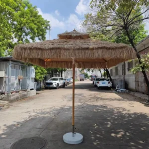 Factory Double-Layer Thatch Umbrella Foldable Aluminum Hawaiian Design for Garden Restaurant Park Pavilion