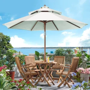 Factory Double-Roof Foldable Patio Umbrella Heavy-Duty Aluminum Center Pole Marble Base Large Sun Shade Cafe Hotel