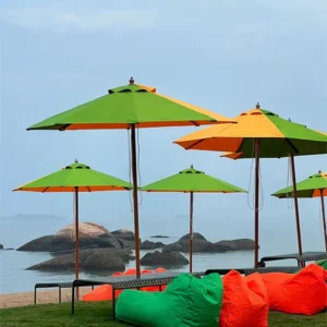 Factory Foldable Beach Umbrella Outdoor Sun Shade Long Pole Aluminum Alloy Frame Two Tone Stitching Hotel Use Patio
