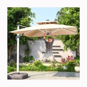Factory ISO Manufacturer Garden Parasol with LED Lights, Waterproof Wind-Resistant Outdoor Umbrella