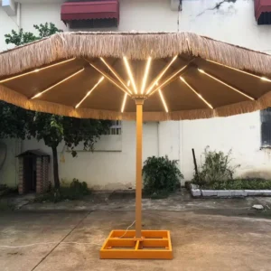 Factory Large Aluminum Patio Umbrella with Automatic LED Lights Windproof Waterproof