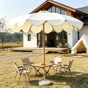 Factory Lightweight Striped Round Curved Center Pole Umbrella for Outdoor Park Restaurant Shade Canopy
