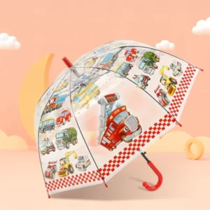 Factory Long Handle Transparent Cartoon POE Kids Children Umbrella for Back to School