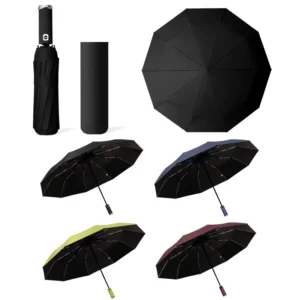 Factory Luxury Led Light Umbrella 3 Folding Black Coating Shade 10K Double Ribs Strong Windproof Rain