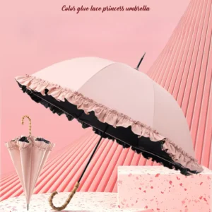 Factory Manual Black Glue Sunscreen Lace Bohemian UPF50 UV Protection Straight Umbrella for Outdoor Rain and Sun