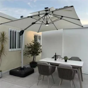 Factory Modern Minimalist Double-Roof Cantilever Umbrella Pavilion Aluminum Frame Marble Base Outdoor Furniture
