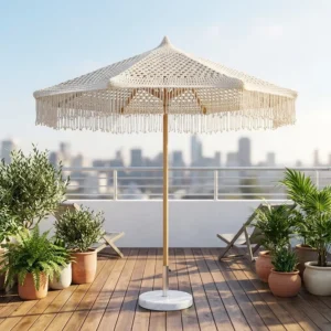 Factory Modern Outdoor Garden Lace Handwoven Macrame Cotton All-Weather Umbrella for Hotel and Beach