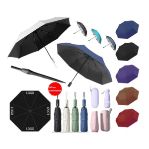 Factory OEM Automatic UV Windproof Waterproof 3-Fold Outdoor Folding Umbrella