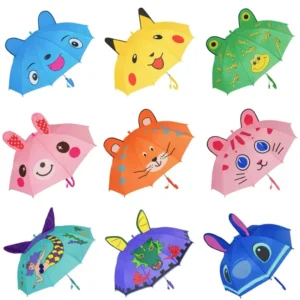 Factory OEM Cartoon Waterproof 3D Safe Frame Kids Cartoon Children Character Umbrella for Outdoor School