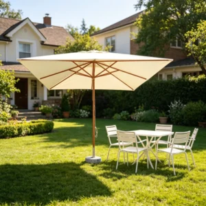 Factory Outdoor Centre-Pole Patio Umbrella, White, Windproof UV, for Glamping, Weddings and Pools