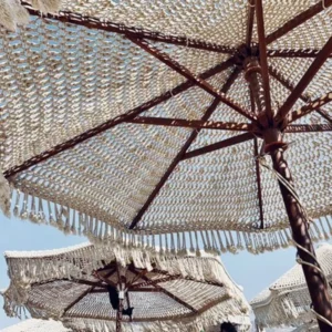 Factory Outdoor Garden Lace Handwoven Teak Macrame Cotton Umbrella AllWeather Umbrella for Hotel and Beach
