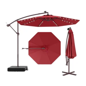 Factory Outdoor Parasol 10ft Banana Umbrella Garden Tilt Mechanism Big Cantilever Patio Umbrellas with Led Solar Powered Lights