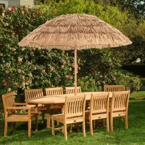 Factory Outdoor Raffia Straw Hawaii Style Tiki Thatch Beach Umbrella with Fringe