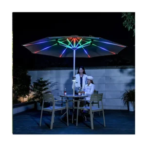 Factory Outlet Outdoor Patio Center Pole Umbrella with Solar LED Strip for Gardens and Restaurants