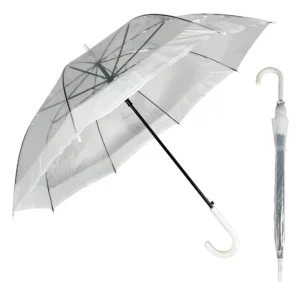 Factory POE/PVC Transparent Clear Umbrella with Plastic White Handle