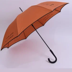 Factory Personalized Rubber J Handle Straight Umbrella Pongee Fabric Fiberglass Frame Custom Logo