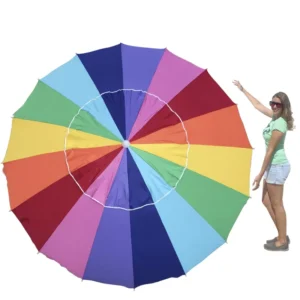 Factory Price Promotional Aluminum Rib Beach Parasol Custom Outdoor Portable Rainbow Beach Umbrella