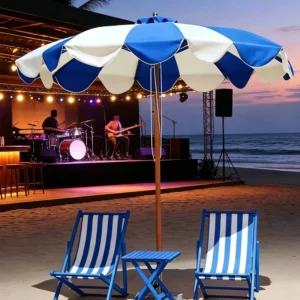 Factory Striped Lightweight Round Single Top Curved Center Pole Umbrella for Park Restaurant Outdoor Shade