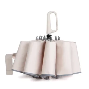 Factory Supply Carabiner Handle Reverse Umbrella Waterproof Edge Light Reflective Custom Logo Promotional Umbrella