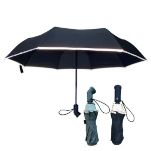 Factory Supply Folded Umbrella LED Flashlight Handle With Reflective Binding Safety Auto Open & Close 3 Folding Umbrella