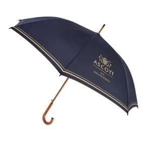Factory Supply Promotional Custom Logo Windproof Wood Handle Luxury Auto Open Wood Straight Stick Rain Umbrella