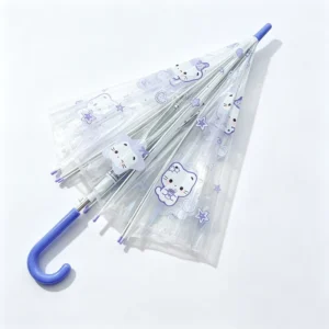 Factory Transparent Purple Cat Print Cartoon Auto-Opening Children’s Umbrella